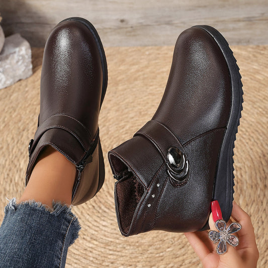 Women's Fleece-Lined Winter Boots - Warm Non-Slip Elderly Comfort Boots