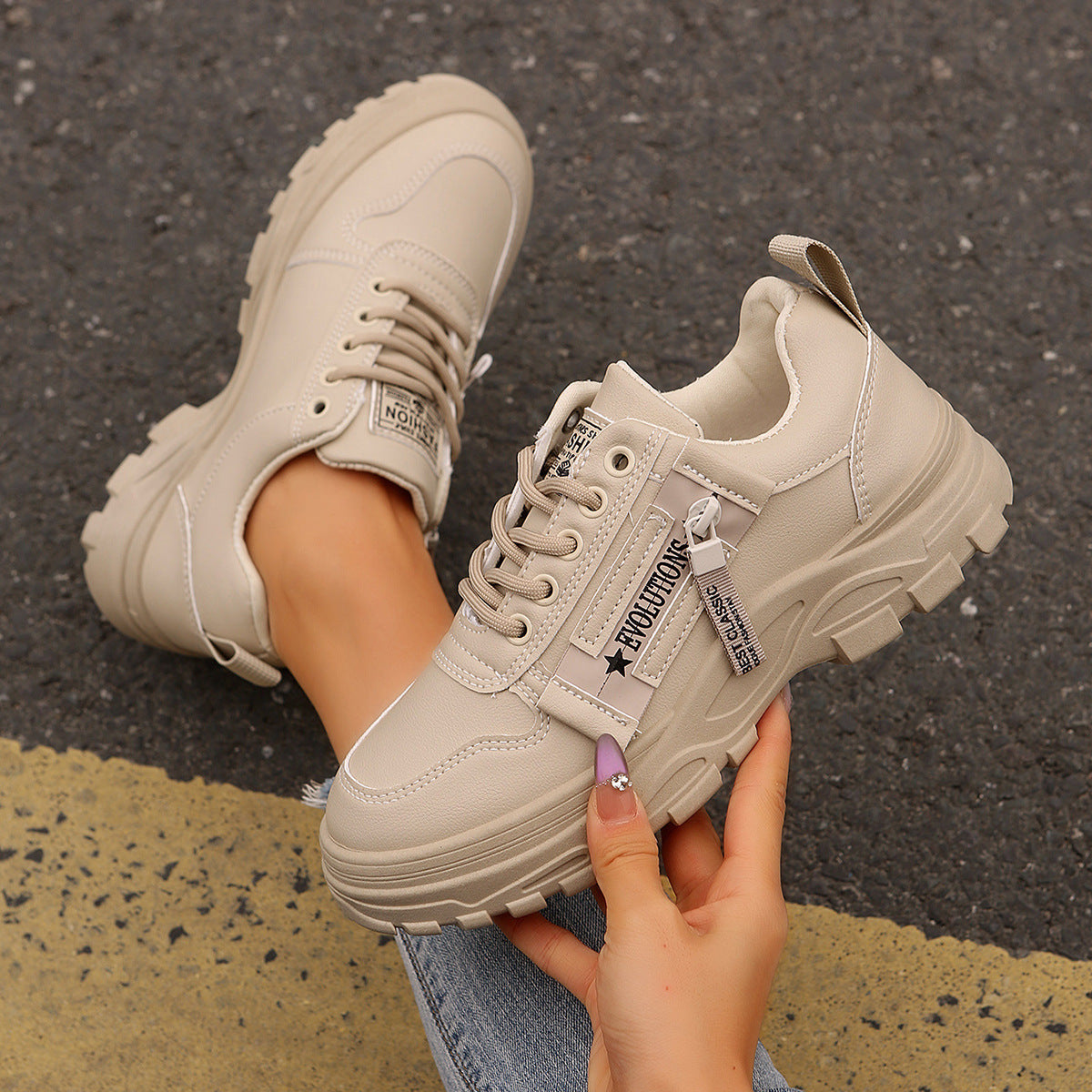 Women's Side-Zipper Sports Shoes - Fashion Thick-Soled Sneakers