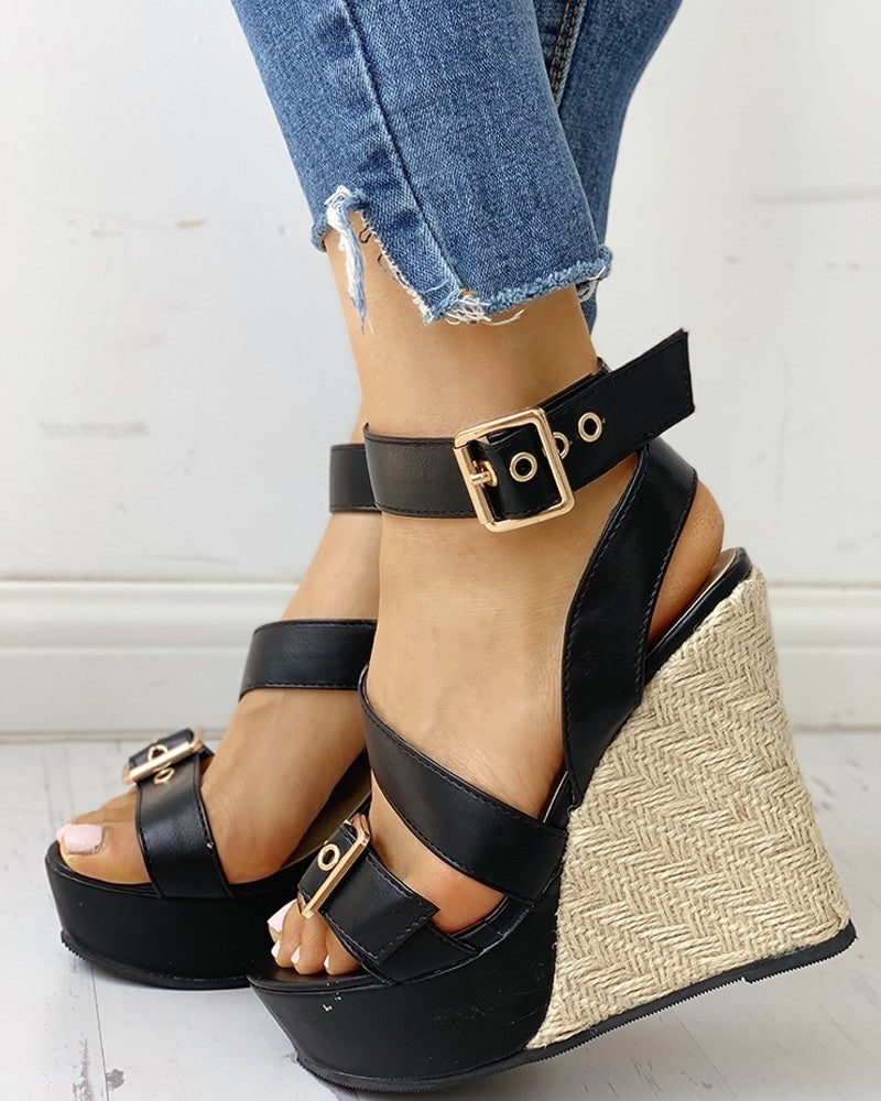 Women's Large Size Straw Woven Wedge Sandals - Super High Heel Platform Shoes