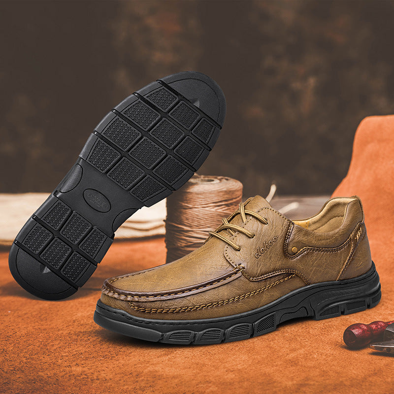 Men's Handmade Stitching Plus Size Casual Leather Shoes - Artisan Crafted Large Size Shoes