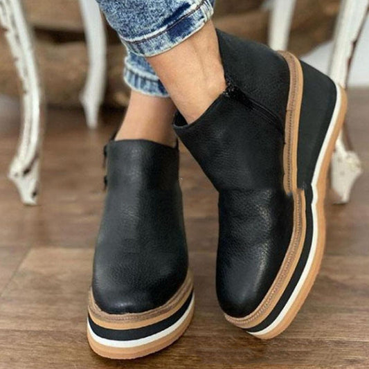 Women's Flat Side Zipper Shoes - Casual Ankle Boots for Autumn & Winter