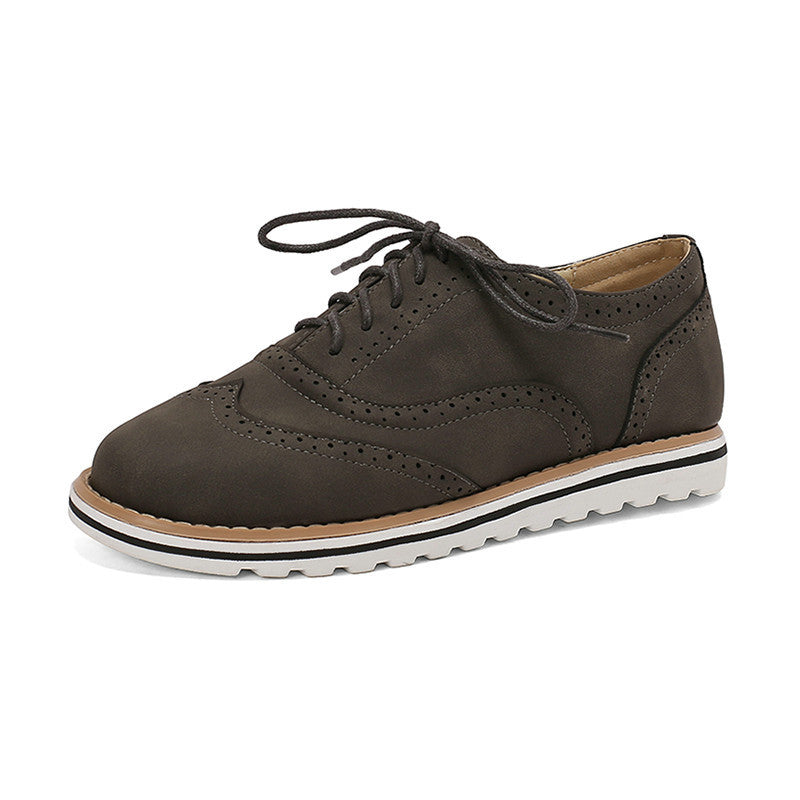 Women's Brogue Burnt Shoes - Classic Wingtip Oxfords for Spring & Autumn
