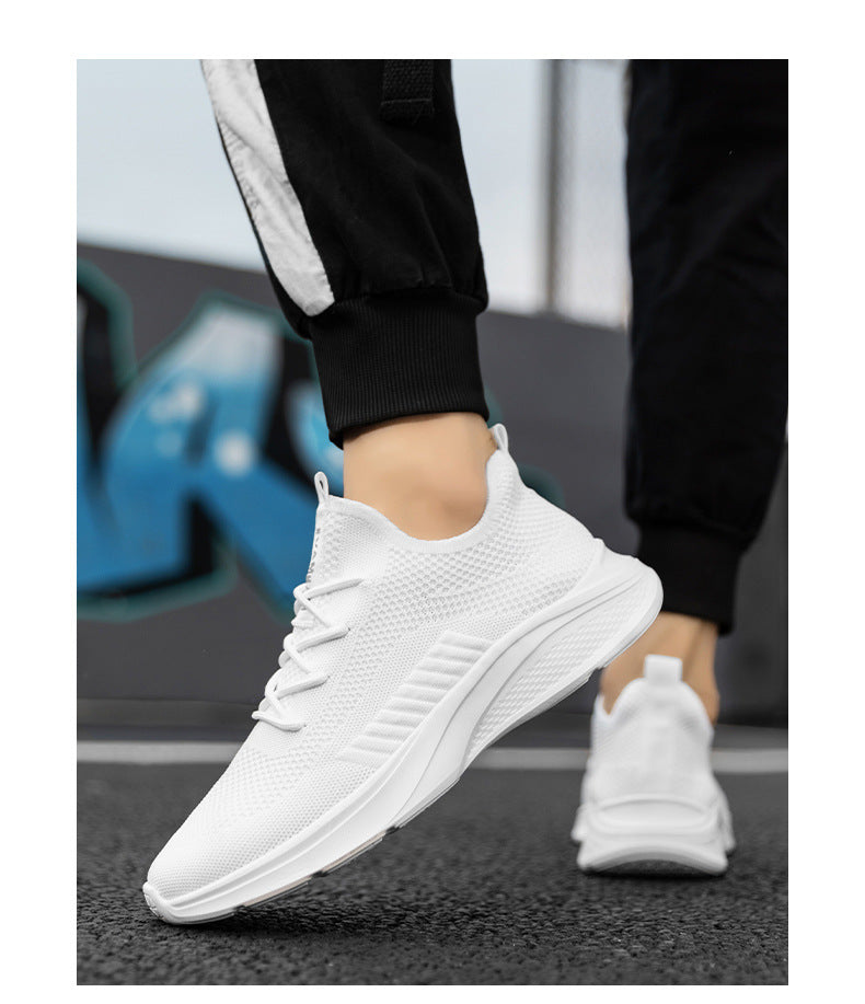 Men's White Mesh Casual Sneakers - Breathable Lightweight Athletic Shoes