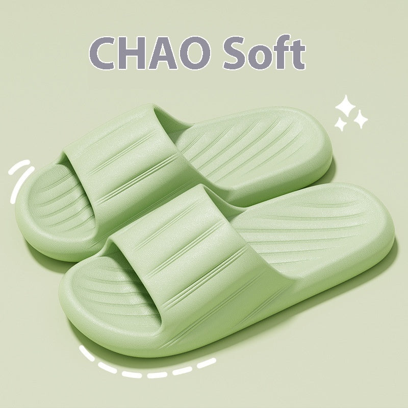 Unisex Striped Home Slippers - Thick Bottom Non-Slip Bathroom Shoes