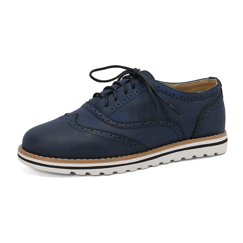 Women's Brogue Burnt Shoes - Classic Wingtip Oxfords for Spring & Autumn