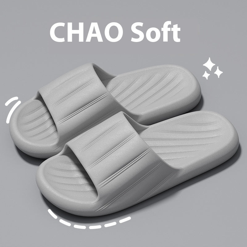 Unisex Striped Home Slippers - Thick Bottom Non-Slip Bathroom Shoes