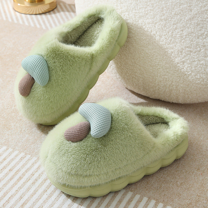 Women's Cute Mushroom Cotton Slippers - Thick-Soled Plush Winter House Shoes