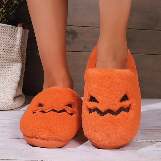 Halloween Pumpkin Slippers - Warm Plush Indoor House Shoes