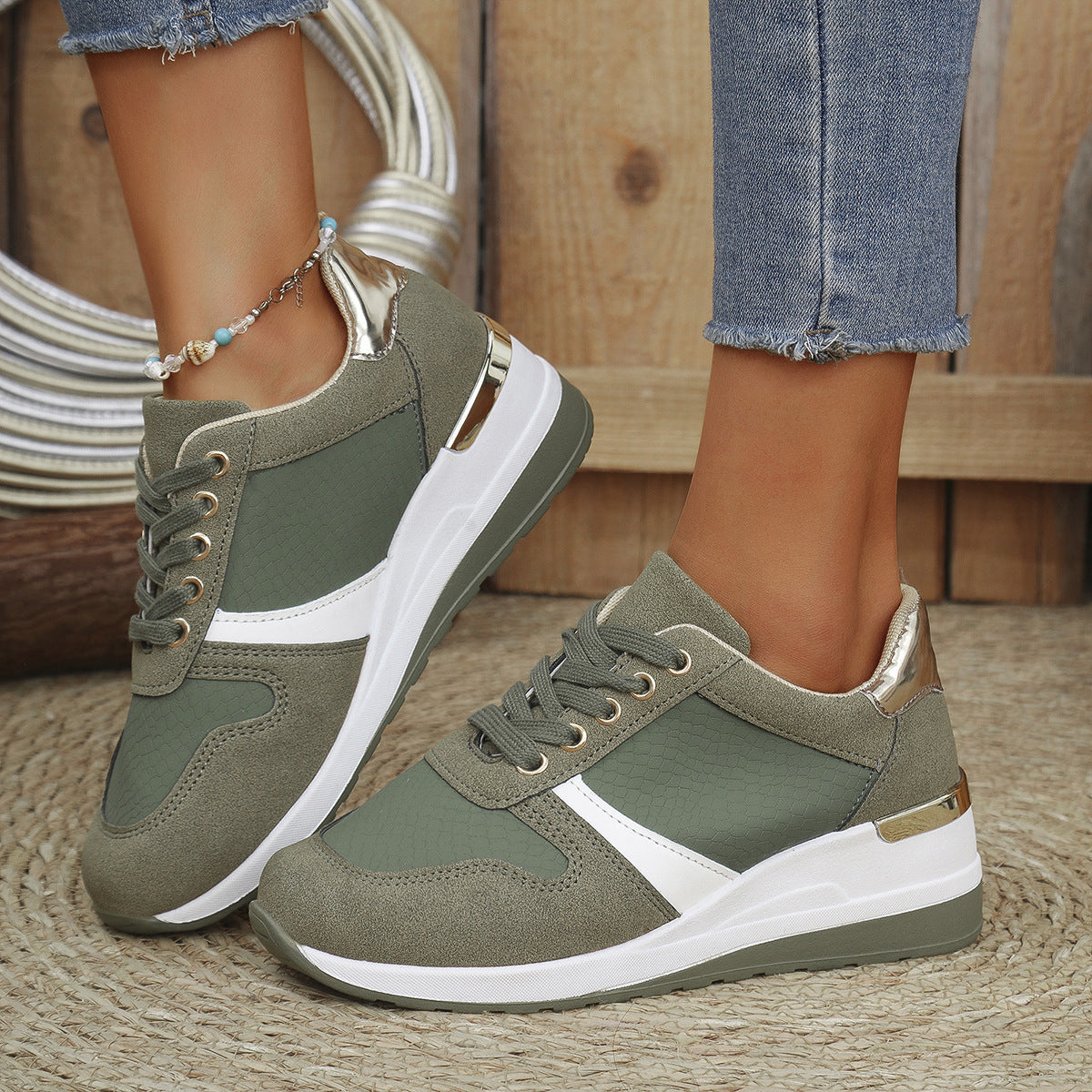 Women's Plus Size Casual Sneakers - Lace-Up Comfortable Athletic Shoes