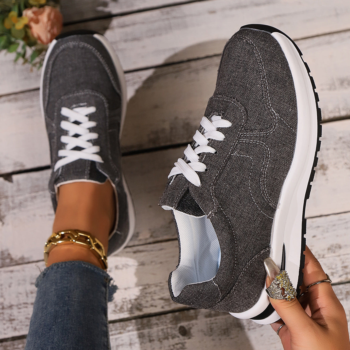 Women's Platform Height Increasing Shoes - Breathable Sports Sneakers