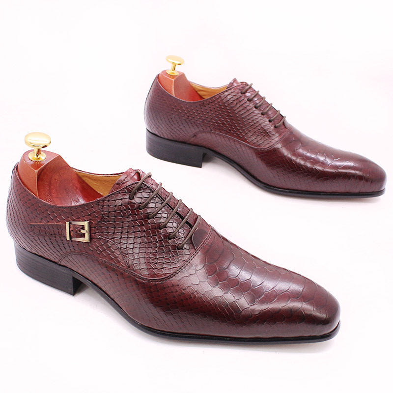 Men's Snake Print Leather Business Dress Shoes - Exotic Pattern Formal