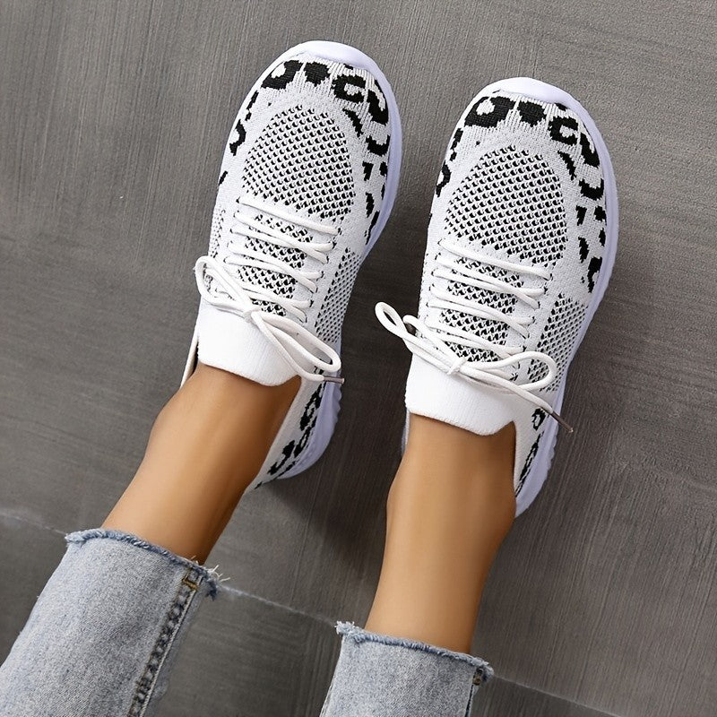 Women's Leopard Print Sneakers - Trendy Lace-Up Sports Shoes