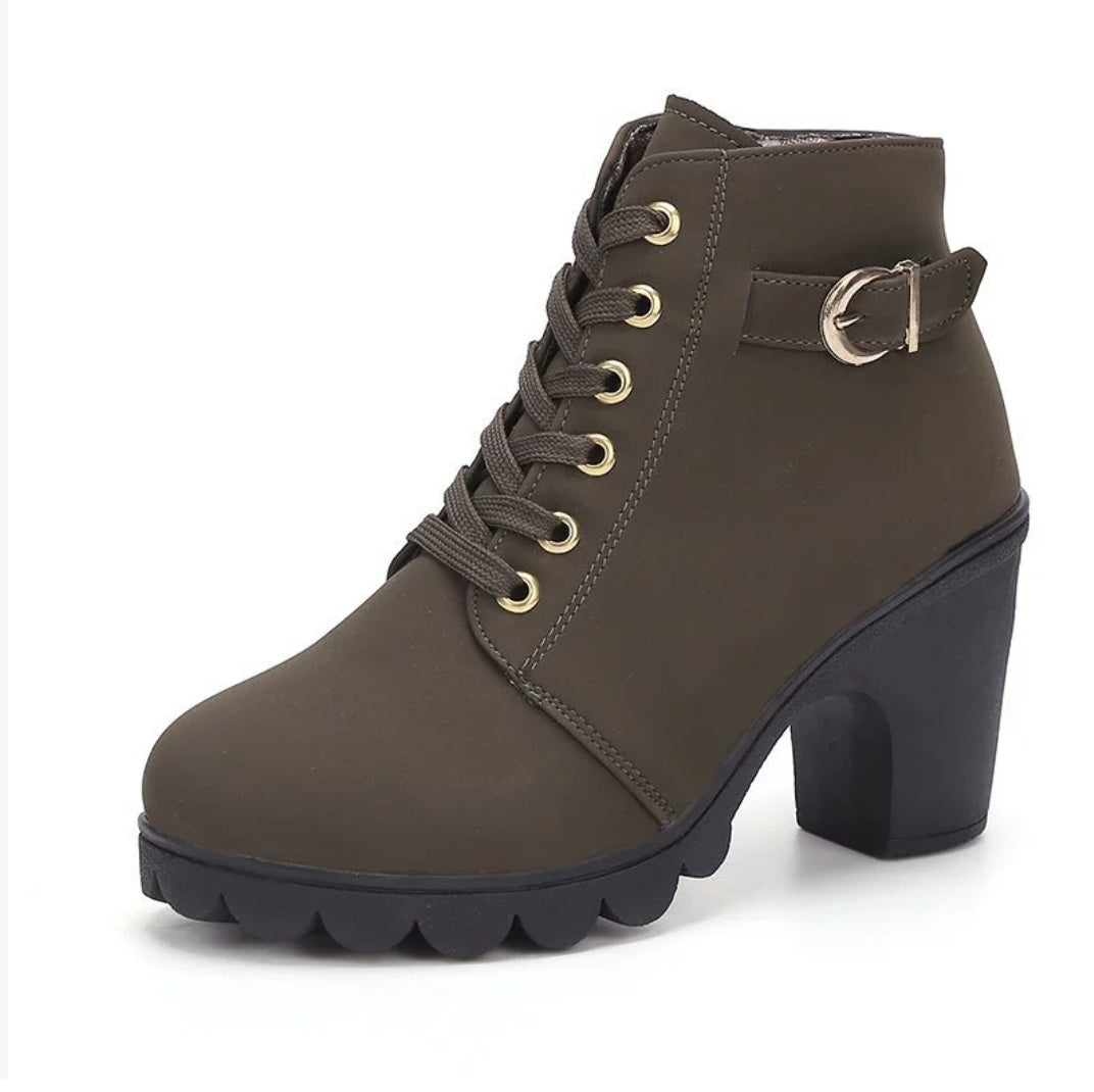 Women's Leopard Print Ankle Boots - Square Heel Suede Lace-Up Boots