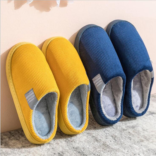 Indoor Corduroy Slippers - Warm Plush Anti-Slip Bedroom Shoes for Autumn & Winter