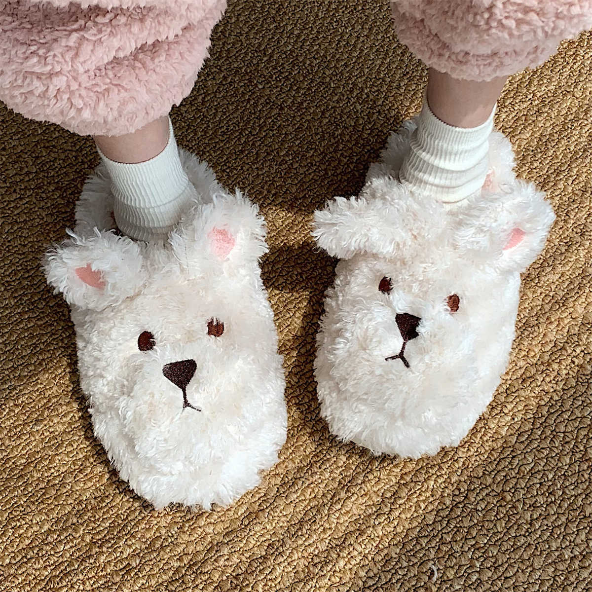 Women's Cartoon Plush Cotton Slippers - Warm Soft-Soled House Shoes