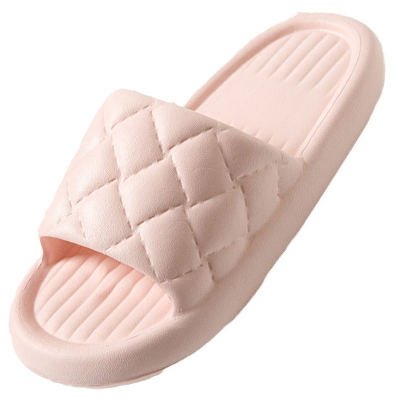 Unisex Rhombus Pattern Home Slippers - Non-Slip Bathroom Shoes