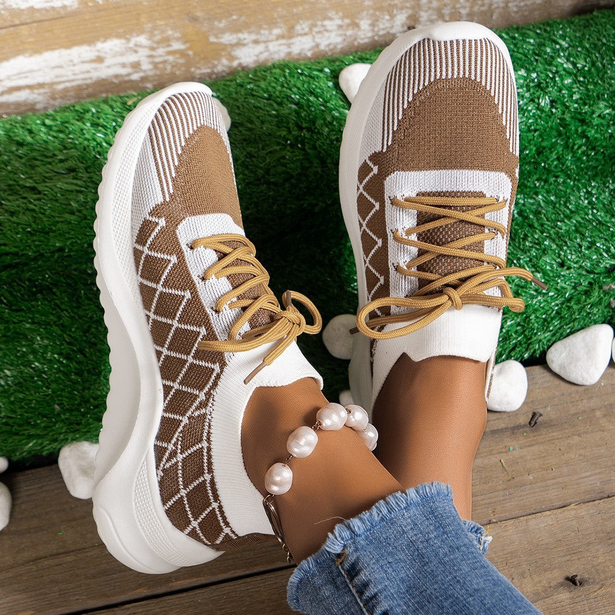 Women's Plus Size Flyknit Running Sneakers - Casual Athletic Shoes
