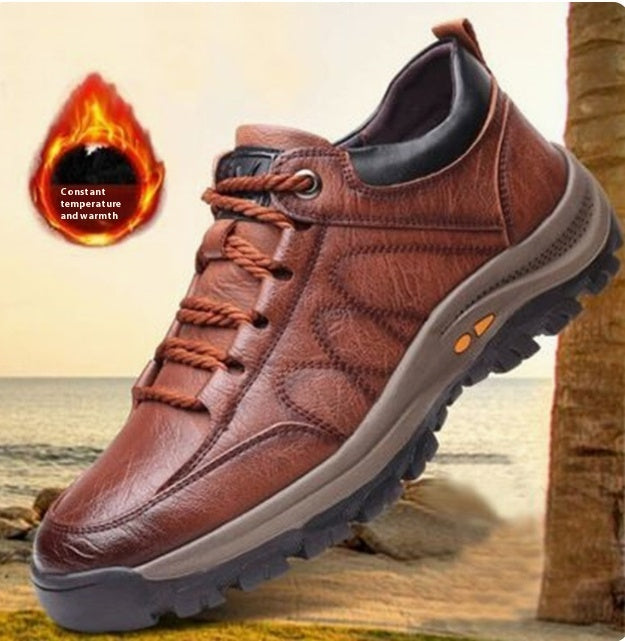 Men's Casual Leather Hiking Shoes - Outdoor Trail Walking Boots