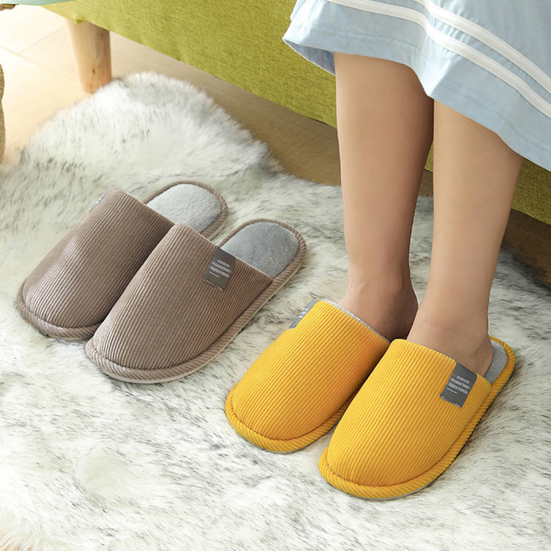 Indoor Corduroy Slippers - Warm Plush Anti-Slip Bedroom Shoes for Autumn & Winter